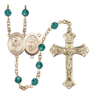 14 Karat Gold-Filled 6mm Austrian Crystal Saint Sebastian / Baseball Rosary in Zircon