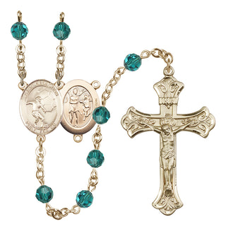 14 Karat Gold-Filled 6mm Austrian Crystal Saint Sebastian / Soccer Rosary in Zircon