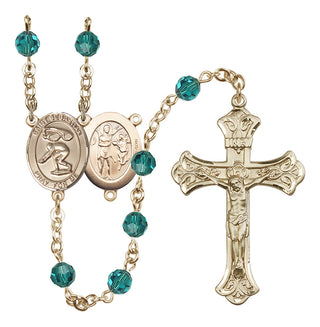 14 Karat Gold-Filled 6mm Austrian Crystal Saint Sebastian/Swimming Rosary in Zircon