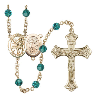 14 Karat Gold-Filled 6mm Austrian Crystal Saint Sebastian/Karate Rosary in Zircon