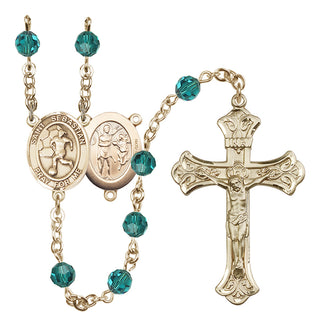 14 Karat Gold-Filled 6mm Austrian Crystal Saint Sebastian/Soccer-Women Rosary in Zircon