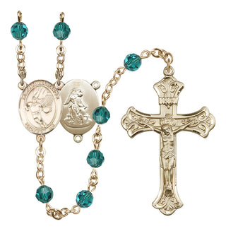 14 Karat Gold-Filled 6mm Austrian Crystal Guardian Angel/Basketball Rosary in Zircon