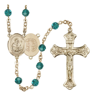 14 Karat Gold 6mm Austrian Crystal Saint Benedict Rosary in Zircon