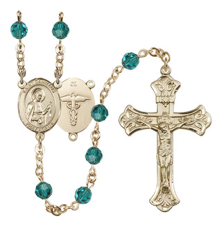 14 Karat Gold 6mm Austrian Crystal Saint Camillus of Lellis / Nurse Rosary in Zircon