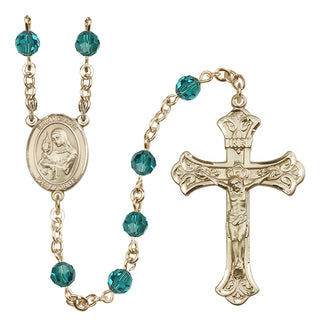 14 Karat Gold 6mm Austrian Crystal Saint Clare of Assisi Rosary in Zircon