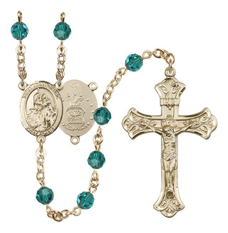 14 Karat Gold 6mm Austrian Crystal Saint Joan of Arc / Air Force Rosary in Zircon