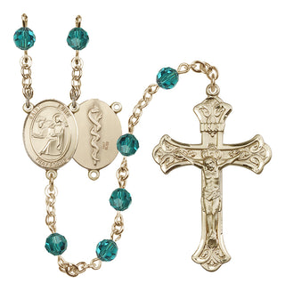 14 Karat Gold 6mm Austrian Crystal Saint Luke the Apostle / Doctor Rosary in Zircon