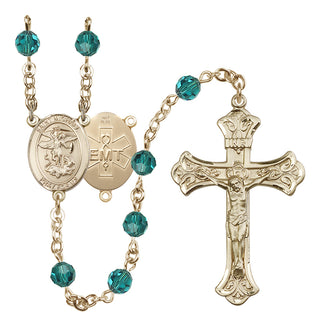 14 Karat Gold 6mm Austrian Crystal Saint Michael / EMT Rosary in Zircon