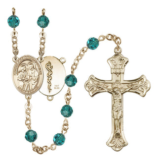 14 Karat Gold 6mm Austrian Crystal Saints Cosmas & Damian / Doctors Rosary in Zircon