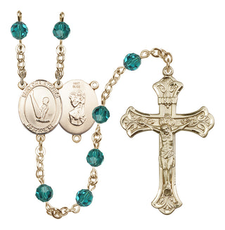 14 Karat Gold 6mm Austrian Crystal Saint Christopher/Gymnastics Rosary in Zircon