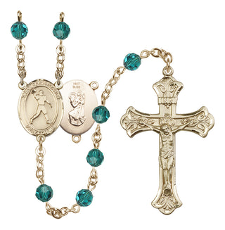 14 Karat Gold 6mm Austrian Crystal Saint Christopher/Football Rosary in Zircon