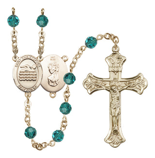 14 Karat Gold 6mm Austrian Crystal Saint Christopher/Swimming Rosary in Zircon