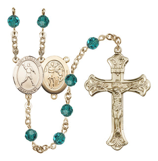 14 Karat Gold 6mm Austrian Crystal Saint Sebastian/Football Rosary in Zircon
