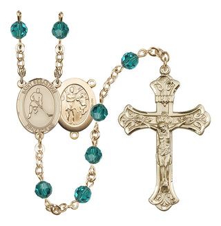 14 Karat Gold 6mm Austrian Crystal Saint Sebastian/Ice Hockey Rosary in Zircon