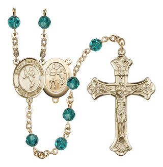 14 Karat Gold 6mm Austrian Crystal Saint Sebastian/Martial Arts Rosary in Zircon