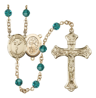 14 Karat Gold 6mm Austrian Crystal Saint Sebastian/Cheerleading Rosary in Zircon