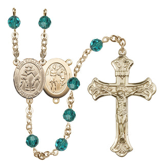 14 Karat Gold 6mm Austrian Crystal Saint Sebastian/Wrestling Rosary in Zircon