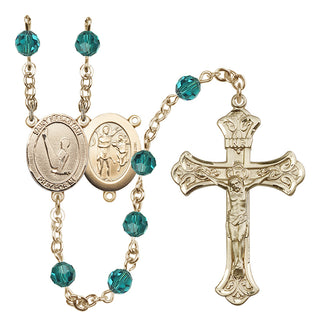 14 Karat Gold 6mm Austrian Crystal Saint Sebastian/Gymnastics Rosary in Zircon