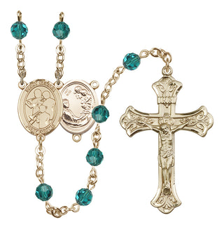 14 Karat Gold 6mm Austrian Crystal Saint Cecilia / Marching Band Rosary in Zircon
