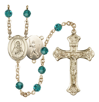 14 Karat Gold 6mm Austrian Crystal Saint Rita / Baseball Rosary in Zircon