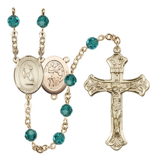 14 Karat Gold 6mm Austrian Crystal Saint Sebastian / Rugby Rosary in Zircon