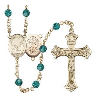 14 Karat Gold 6mm Austrian Crystal Saint Sebastian / Fishing Rosary in Zircon