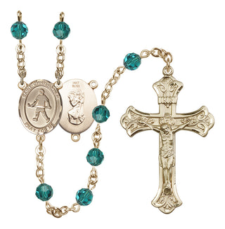 14 Karat Gold 6mm Austrian Crystal Saint Christopher / Field Hockey Rosary in Zircon