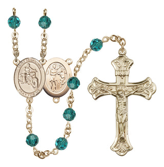 14 Karat Gold 6mm Austrian Crystal Saint Sebastian / Motorcycle Rosary in Zircon