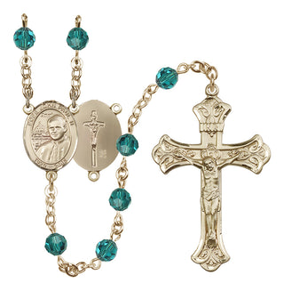 14 Karat Gold 6mm Austrian Crystal Saint John Paul II Rosary in Zircon