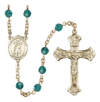14 Karat Gold 6mm Austrian Crystal Saint Ivo of Kelmartin Rosary in Zircon