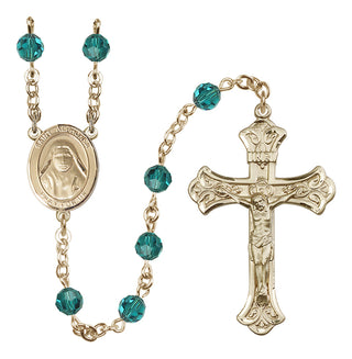 14 Karat Gold 6mm Austrian Crystal Saint Alphonsa of India Rosary in Zircon
