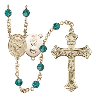 14 Karat Gold 6mm Austrian Crystal Saint Christopher/Basketball Rosary in Zircon
