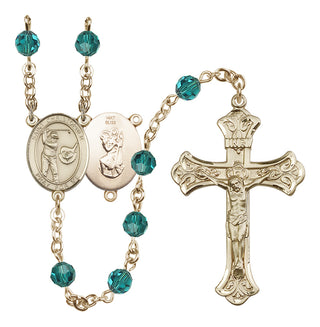 14 Karat Gold 6mm Austrian Crystal Saint Christopher/Golf Rosary in Zircon