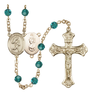 14 Karat Gold 6mm Austrian Crystal Saint Christopher/Track&Field-Men Rosary in Zircon