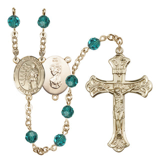 14 Karat Gold 6mm Austrian Crystal Saint Christopher / Karate Rosary in Zircon