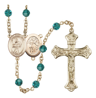 14 Karat Gold 6mm Austrian Crystal Saint Sebastian / Baseball Rosary in Zircon