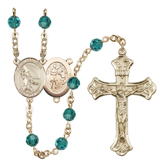 14 Karat Gold 6mm Austrian Crystal Saint Sebastian / Football Rosary in Zircon