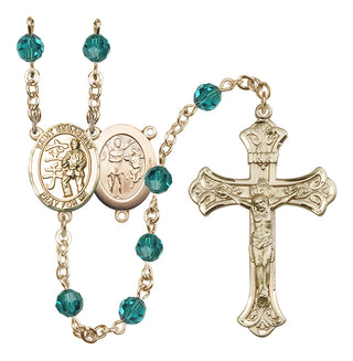 14 Karat Gold 6mm Austrian Crystal Saint Sebastian/Karate Rosary in Zircon