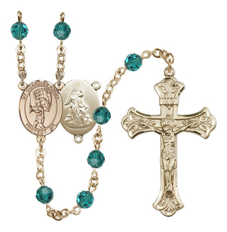 14 Karat Gold 6mm Austrian Crystal Guardian Angel/Baseball Rosary in Zircon