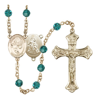 14 Karat Gold 6mm Austrian Crystal Guardian Angel/Basketball Rosary in Zircon