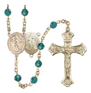 14 Karat Gold 6mm Austrian Crystal Guardian Angel/Hockey Rosary in Zircon