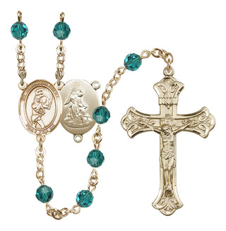 14 Karat Gold 6mm Austrian Crystal Guardian Angel/Softball Rosary in Zircon