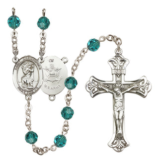 Sterling Silver 6mm Austrian Crystal Saint Christopher / Army Rosary in Zircon