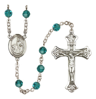 Sterling Silver 6mm Austrian Crystal Saint Dymphna Rosary in Zircon