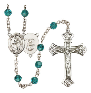 Sterling Silver 6mm Austrian Crystal Saint Joan of Arc / Navy Rosary in Zircon