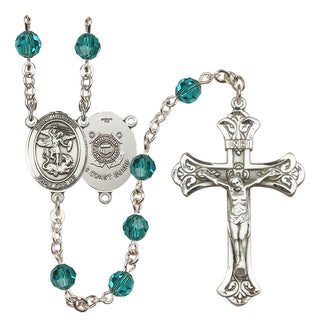 Sterling Silver 6mm Austrian Crystal Saint Michael / Coast Guard Rosary in Zircon