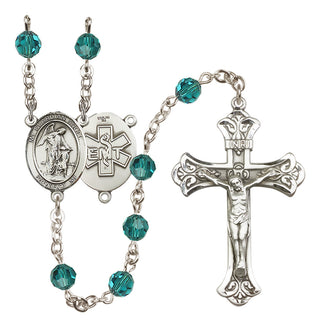 Sterling Silver 6mm Austrian Crystal Guardian Angel / EMT Rosary in Zircon
