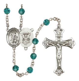 Sterling Silver 6mm Austrian Crystal Guardian Angel / Navy Rosary in Zircon