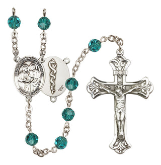 Sterling Silver 6mm Austrian Crystal Saints Cosmas & Damian / Doctors Rosary in Zircon