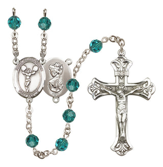 Sterling Silver 6mm Austrian Crystal Saint Christopher/Cheerleading Rosary in Zircon